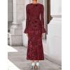 ZESICA Women’s 2026 Bell Long Sleeve Floral Maxi Dress Spring Fashion Bodycon Mesh Wedding Guest Cocktail Party Dresses(Wine)