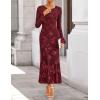 ZESICA Women’s 2026 Bell Long Sleeve Floral Maxi Dress Spring Fashion Bodycon Mesh Wedding Guest Cocktail Party Dresses(Wine)