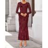 ZESICA Women’s 2026 Bell Long Sleeve Floral Maxi Dress Spring Fashion Bodycon Mesh Wedding Guest Cocktail Party Dresses(Wine)