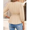ZESICA Women’s 2026 Fall Babydoll Peplum Tops V Neck Puff 3/4 Length Sleeve Shirts Dressy Casual Blouses(Apricot)