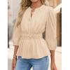 ZESICA Women’s 2026 Fall Babydoll Peplum Tops V Neck Puff 3/4 Length Sleeve Shirts Dressy Casual Blouses(Apricot)