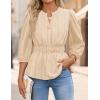 ZESICA Women’s 2026 Fall Babydoll Peplum Tops V Neck Puff 3/4 Length Sleeve Shirts Dressy Casual Blouses(Apricot)