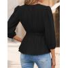 ZESICA Women’s 2026 Fall Babydoll Peplum Tops V Neck Puff 3/4 Length Sleeve Shirts Dressy Casual Blouses(Black)
