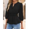 ZESICA Women’s 2026 Fall Babydoll Peplum Tops V Neck Puff 3/4 Length Sleeve Shirts Dressy Casual Blouses(Black)