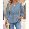 ZESICA Women’s 2026 Fall Babydoll Peplum Tops V Neck Puff 3/4 Length Sleeve Shirts Dressy Casual Blouses(Dustyblue)