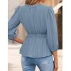 ZESICA Women’s 2026 Fall Babydoll Peplum Tops V Neck Puff 3/4 Length Sleeve Shirts Dressy Casual Blouses(Dustyblue)