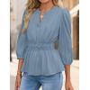 ZESICA Women’s 2026 Fall Babydoll Peplum Tops V Neck Puff 3/4 Length Sleeve Shirts Dressy Casual Blouses(Dustyblue)