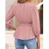 ZESICA Women’s 2026 Fall Babydoll Peplum Tops V Neck Puff 3/4 Length Sleeve Shirts Dressy Casual Blouses(Dustypink)