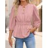 ZESICA Women’s 2026 Fall Babydoll Peplum Tops V Neck Puff 3/4 Length Sleeve Shirts Dressy Casual Blouses(Dustypink)