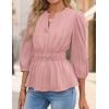 ZESICA Women’s 2026 Fall Babydoll Peplum Tops V Neck Puff 3/4 Length Sleeve Shirts Dressy Casual Blouses(Dustypink)