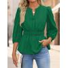 ZESICA Women’s 2026 Fall Babydoll Peplum Tops V Neck Puff 3/4 Length Sleeve Shirts Dressy Casual Blouses(Green)