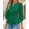ZESICA Women’s 2026 Fall Babydoll Peplum Tops V Neck Puff 3/4 Length Sleeve Shirts Dressy Casual Blouses(Green)