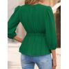 ZESICA Women’s 2026 Fall Babydoll Peplum Tops V Neck Puff 3/4 Length Sleeve Shirts Dressy Casual Blouses(Green)