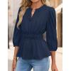 ZESICA Women’s 2026 Fall Babydoll Peplum Tops V Neck Puff 3/4 Length Sleeve Shirts Dressy Casual Blouses(Navy)