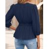 ZESICA Women’s 2026 Fall Babydoll Peplum Tops V Neck Puff 3/4 Length Sleeve Shirts Dressy Casual Blouses(Navy)
