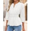 ZESICA Women’s 2026 Fall Babydoll Peplum Tops V Neck Puff 3/4 Length Sleeve Shirts Dressy Casual Blouses(White)