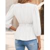 ZESICA Women’s 2026 Fall Babydoll Peplum Tops V Neck Puff 3/4 Length Sleeve Shirts Dressy Casual Blouses(White)