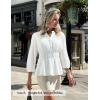 ZESICA Women’s 2026 Fall Babydoll Peplum Tops V Neck Puff 3/4 Length Sleeve Shirts Dressy Casual Blouses(White)