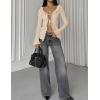 ZESICA Womens 2026 Fall Tie Front Bow Cardigan Sweaters Long Bell Sleeve V Neck Ruffled Knit Cropped Trendy Tops(Apricot)