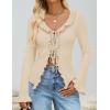ZESICA Womens 2026 Fall Tie Front Bow Cardigan Sweaters Long Bell Sleeve V Neck Ruffled Knit Cropped Trendy Tops(Apricot)