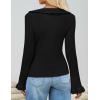 ZESICA Womens 2026 Fall Tie Front Bow Cardigan Sweaters Long Bell Sleeve V Neck Ruffled Knit Cropped Trendy Tops(Black)