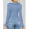 ZESICA Womens 2026 Fall Tie Front Bow Cardigan Sweaters Long Bell Sleeve V Neck Ruffled Knit Cropped Trendy Tops(Blue)