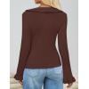 ZESICA Womens 2026 Fall Tie Front Bow Cardigan Sweaters Long Bell Sleeve V Neck Ruffled Knit Cropped Trendy Tops(Brown)