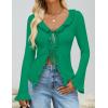 ZESICA Womens 2026 Fall Tie Front Bow Cardigan Sweaters Long Bell Sleeve V Neck Ruffled Knit Cropped Trendy Tops(Green)