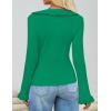 ZESICA Womens 2026 Fall Tie Front Bow Cardigan Sweaters Long Bell Sleeve V Neck Ruffled Knit Cropped Trendy Tops(Green)