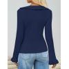 ZESICA Womens 2026 Fall Tie Front Bow Cardigan Sweaters Long Bell Sleeve V Neck Ruffled Knit Cropped Trendy Tops(Navy)
