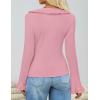 ZESICA Womens 2026 Fall Tie Front Bow Cardigan Sweaters Long Bell Sleeve V Neck Ruffled Knit Cropped Trendy Tops(Pink)