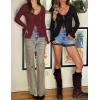 ZESICA Womens 2026 Fall Tie Front Bow Cardigan Sweaters Long Bell Sleeve V Neck Ruffled Knit Cropped Trendy Tops(Wine)