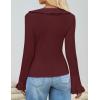 ZESICA Womens 2026 Fall Tie Front Bow Cardigan Sweaters Long Bell Sleeve V Neck Ruffled Knit Cropped Trendy Tops(Wine)