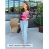 ZESICA Womens 2026 Spring Floral Mesh Going Out Tops Long Sleeve Crewneck Slim Fit Ruched Y2k Shirt Beach Vacation Outfit(Black)