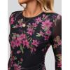 ZESICA Womens 2026 Spring Floral Mesh Going Out Tops Long Sleeve Crewneck Slim Fit Ruched Y2k Shirt Beach Vacation Outfit(Black Rose)