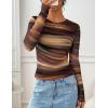 ZESICA Womens 2026 Spring Floral Mesh Going Out Tops Long Sleeve Crewneck Slim Fit Ruched Y2k Shirt Beach Vacation Outfit(Brown)