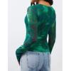 ZESICA Womens 2026 Spring Floral Mesh Going Out Tops Long Sleeve Crewneck Slim Fit Ruched Y2k Shirt Beach Vacation Outfit(Green)