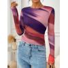 ZESICA Womens 2026 Spring Floral Mesh Going Out Tops Long Sleeve Crewneck Slim Fit Ruched Y2k Shirt Beach Vacation Outfit(Multicolour)
