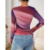 ZESICA Womens 2026 Spring Floral Mesh Going Out Tops Long Sleeve Crewneck Slim Fit Ruched Y2k Shirt Beach Vacation Outfit(Multicolour)