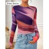 ZESICA Womens 2026 Spring Floral Mesh Going Out Tops Long Sleeve Crewneck Slim Fit Ruched Y2k Shirt Beach Vacation Outfit(Multicolour)