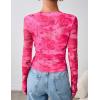 ZESICA Womens 2026 Spring Floral Mesh Going Out Tops Long Sleeve Crewneck Slim Fit Ruched Y2k Shirt Beach Vacation Outfit(Pink)