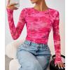ZESICA Womens 2026 Spring Floral Mesh Going Out Tops Long Sleeve Crewneck Slim Fit Ruched Y2k Shirt Beach Vacation Outfit(Pink)