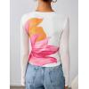 ZESICA Womens 2026 Spring Floral Mesh Going Out Tops Long Sleeve Crewneck Slim Fit Ruched Y2k Shirt Beach Vacation Outfit(White)