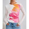 ZESICA Womens 2026 Spring Floral Mesh Going Out Tops Long Sleeve Crewneck Slim Fit Ruched Y2k Shirt Beach Vacation Outfit(White)