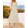 ZESICA Women’s 2026 Spring Floral Midi Dress Long Sleeve Smocked Flowy Long Wedding Guest Vacation Dresses(Apricot)