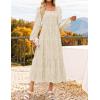 ZESICA Women’s 2026 Spring Floral Midi Dress Long Sleeve Smocked Flowy Long Wedding Guest Vacation Dresses(Apricot)