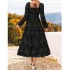 ZESICA Women’s 2026 Spring Floral Midi Dress Long Sleeve Smocked Flowy Long Wedding Guest Vacation Dresses(Black)