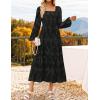 ZESICA Women’s 2026 Spring Floral Midi Dress Long Sleeve Smocked Flowy Long Wedding Guest Vacation Dresses(Black)