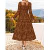 ZESICA Women’s 2026 Spring Floral Midi Dress Long Sleeve Smocked Flowy Long Wedding Guest Vacation Dresses(Brown)