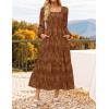ZESICA Women’s 2026 Spring Floral Midi Dress Long Sleeve Smocked Flowy Long Wedding Guest Vacation Dresses(Brown)